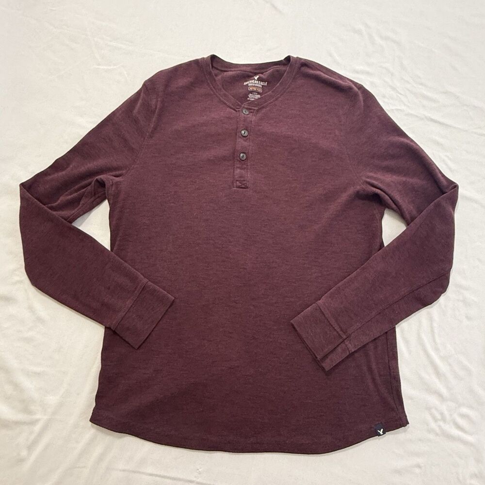 American Eagle Outfitters Henley Long Sleeve Shirt Active Flex Mens Large Maroon